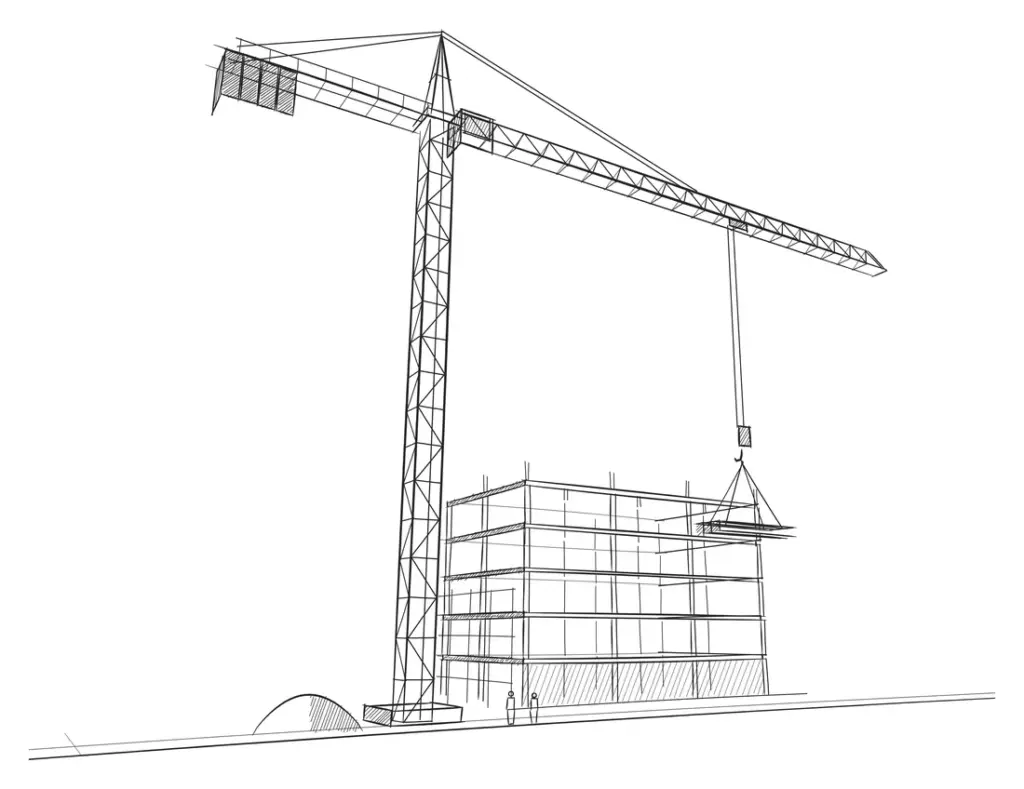 Ilustración de una grúa y un edificio en construcción
