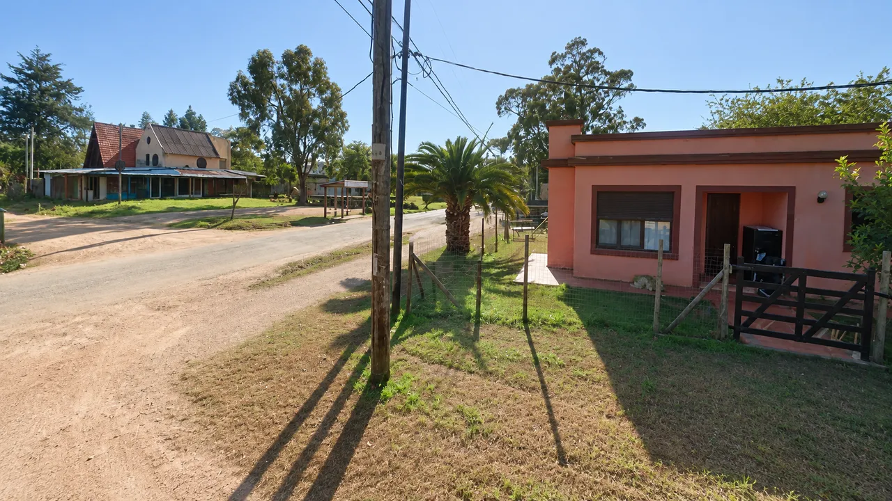 Calle del Balneario Buenos Aires, Maldonado, entre casas y vegetación