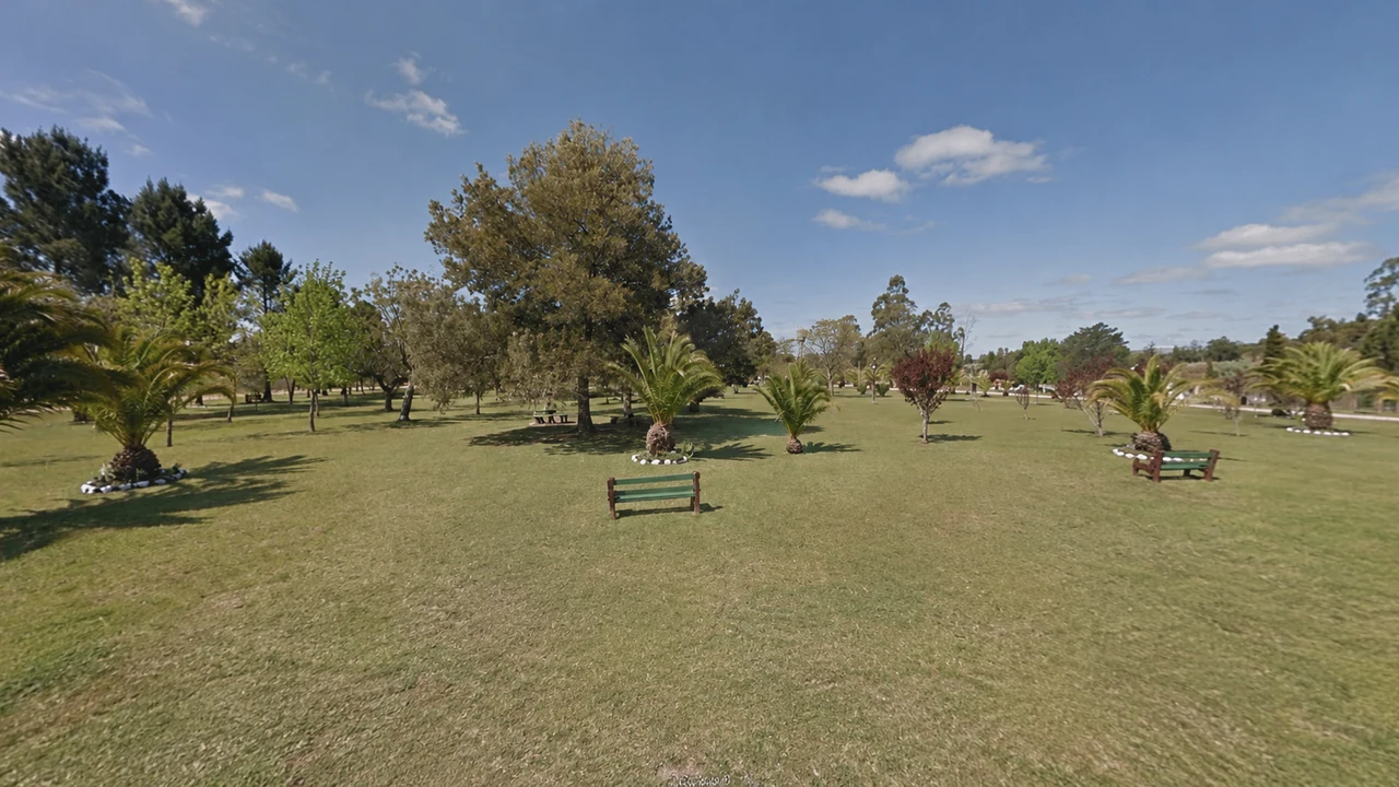 Plaza con palmeras y árboles en Pueblo Edén, Maldonado